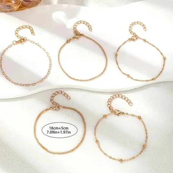 5pcs Trendy Vintage Style Bangle Set Stylish Geometric Cuff Bracelets Golden - Picture 5 of 7